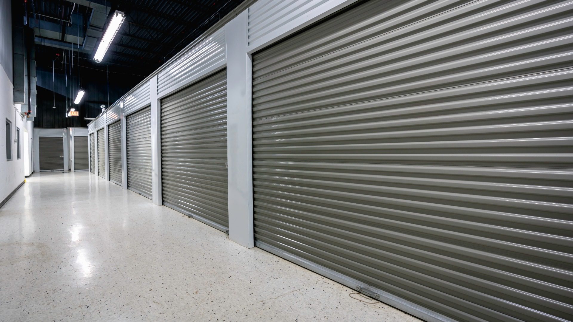 Storage facilities with gray doors. Moving, storage concept.